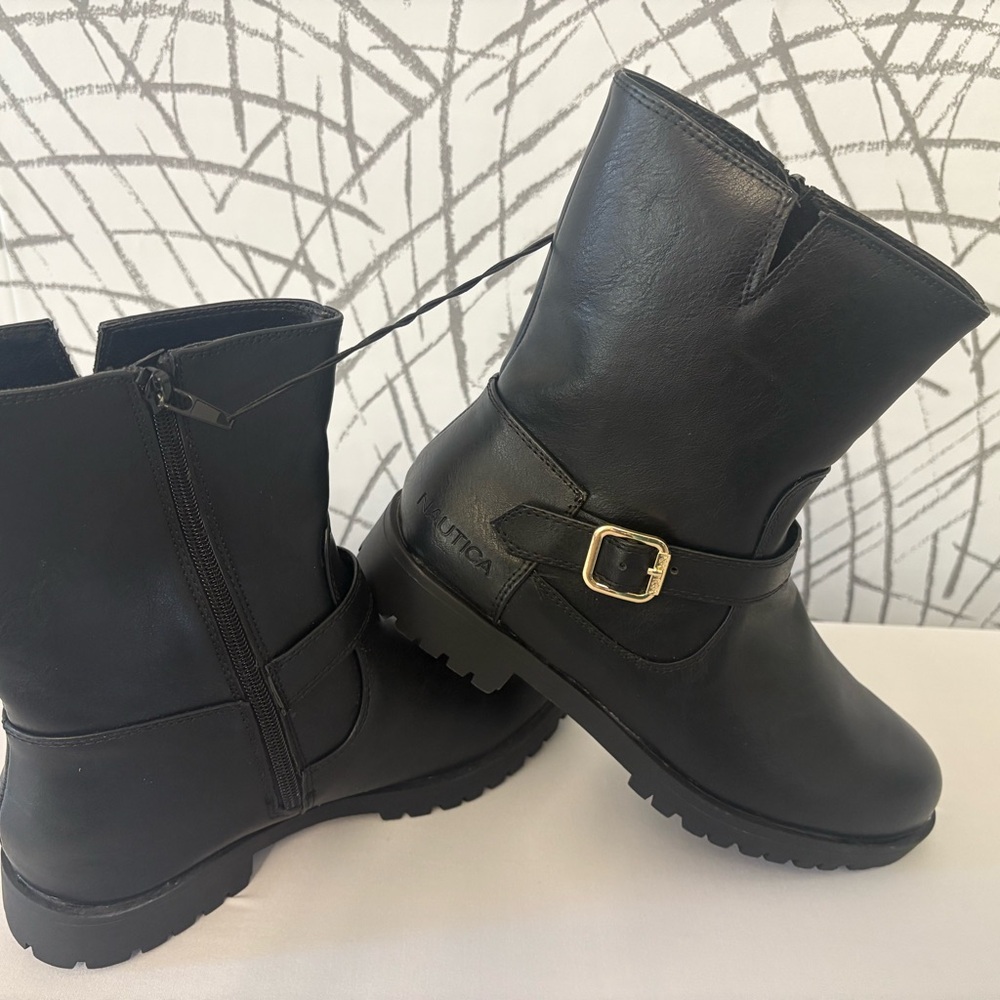 Nautica Black Moto Boots with Gold Buckle - Picture 7 of 8
